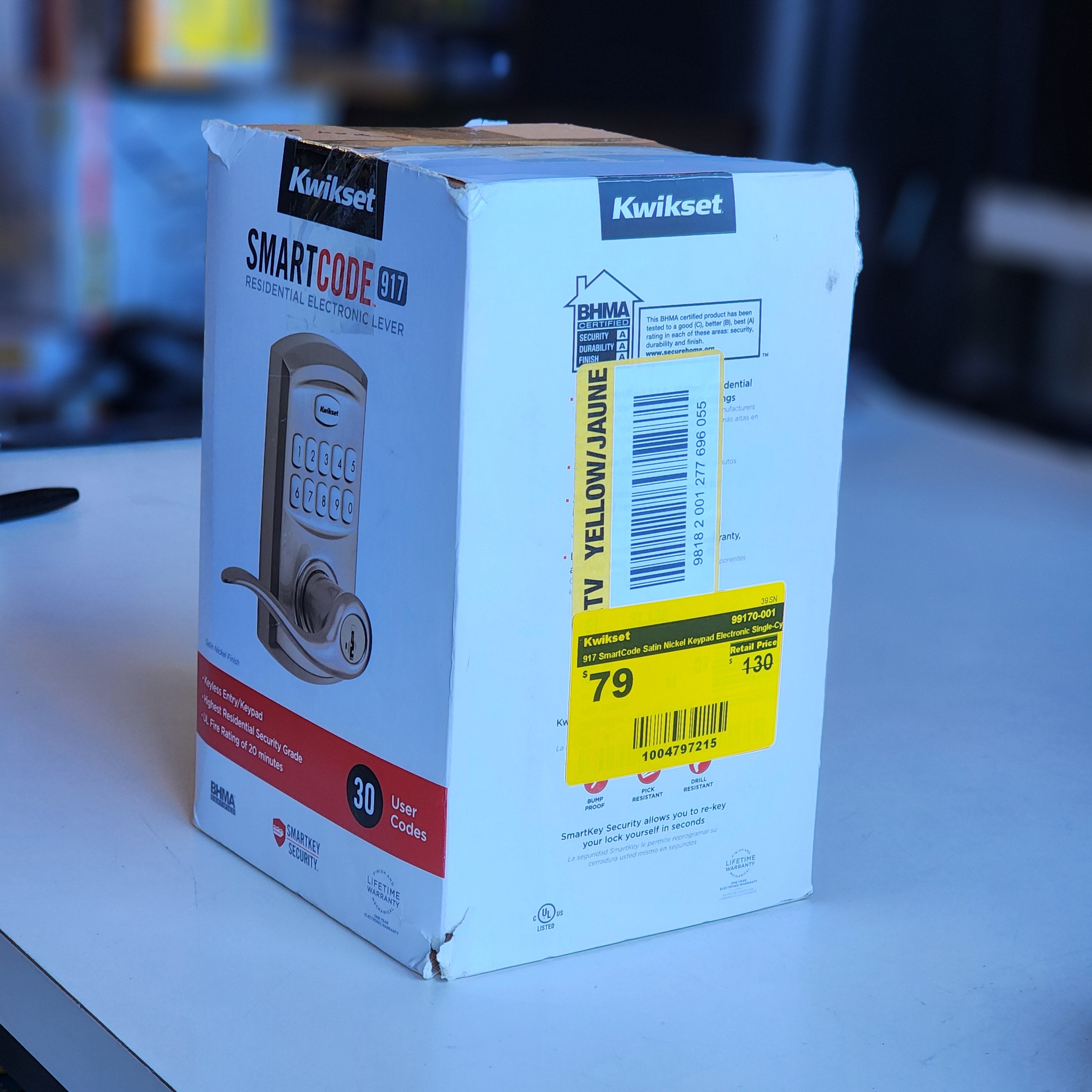 917 SmartCode Satin Nickel Keypad Electronic Single-Cylinder Tustin Door Lever Featuring SmartKey Security (99170-001) 917 SmartCode Satin Nickel Keypad Electronic Single-Cylinder Tustin Door Lever Featuring SmartKey Security (99170-001)